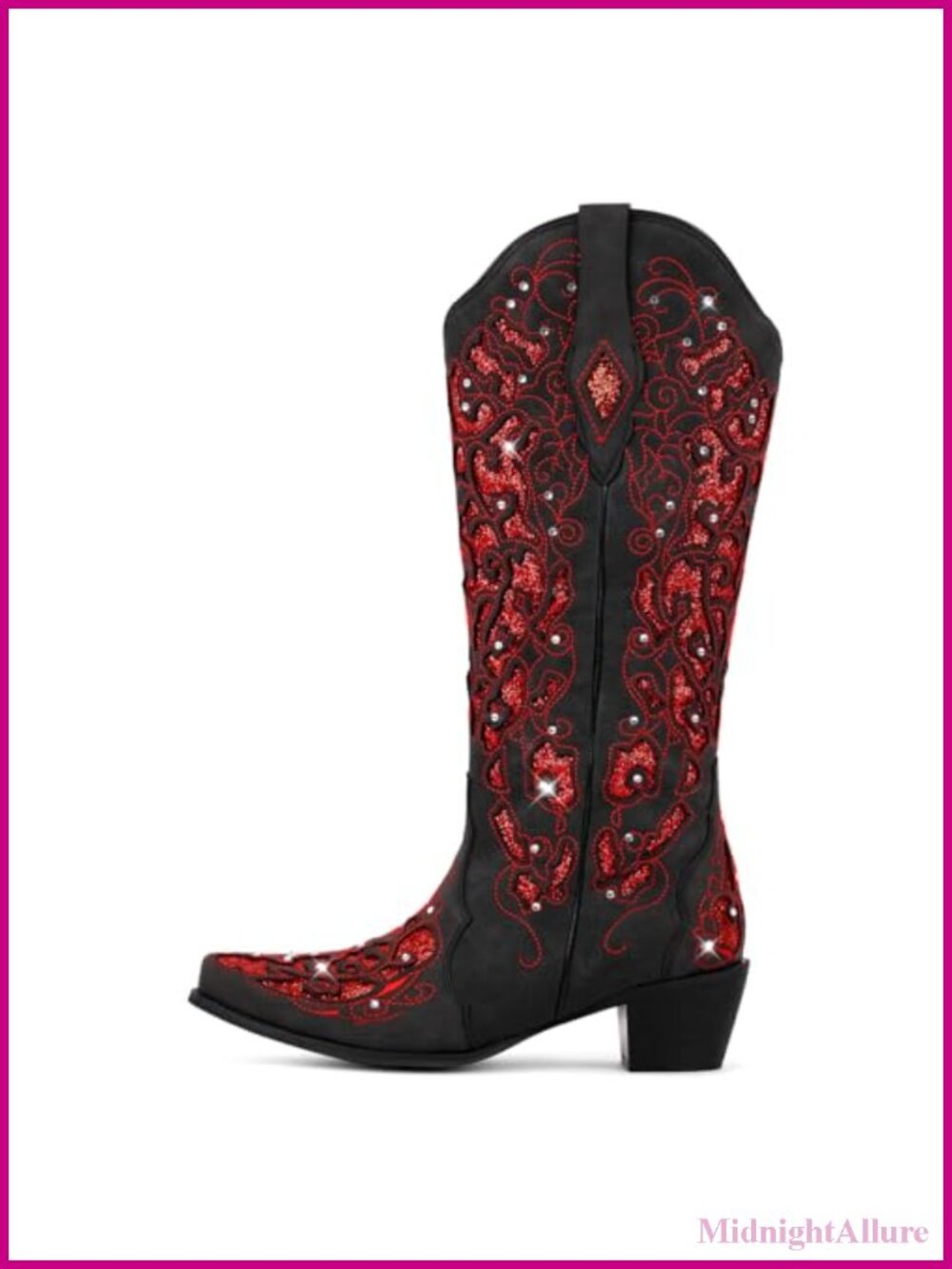 Rhinestone Cowboy Boots Pointed Toe Chunky Heel
